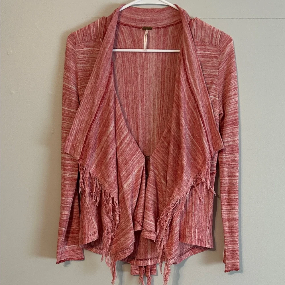 Free People Red/pink Draped Cardigan with hook closure. Back bow. Small. - Picture 1 of 8